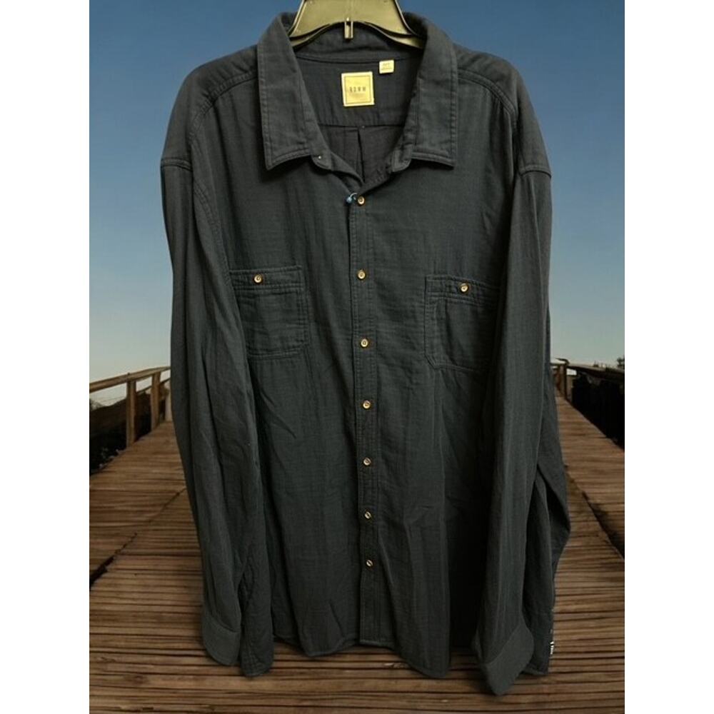 Rowm 4XT Shirt Handsome Navy Blue Durable Woven Modern Button Pocket Long Sleeve - Picture 2 of 4